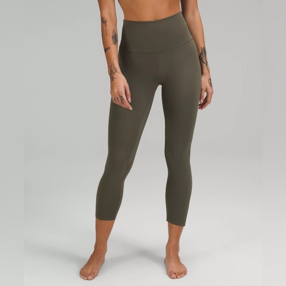 LULULEMON Align High Rise Crop Leggings in Olive Green 6